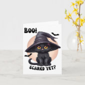 黒猫ハロウィーンかわいいヴィンテージ黒猫ブー カード (黄色い花)