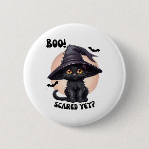 黒猫ハロウィーンかわいいヴィンテージ黒猫ブー 缶バッジ