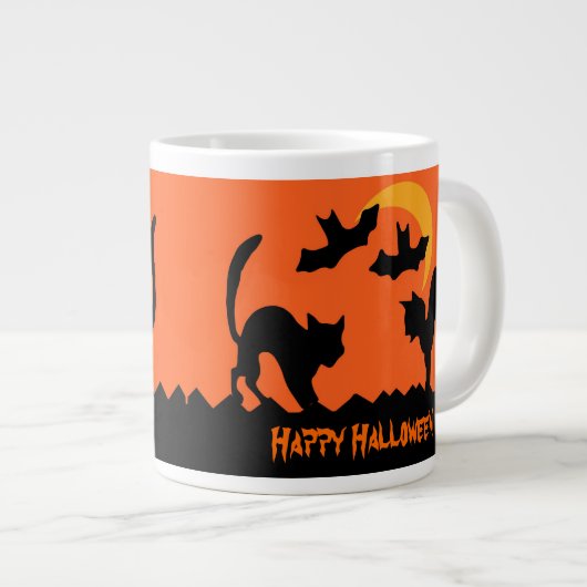 黒猫ハロウィーンの猫との戦い ジャンボコーヒーマグカップ (正面右)