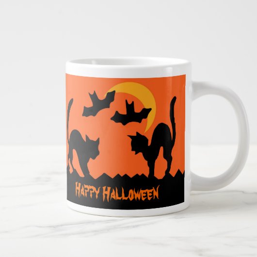 黒猫ハロウィーンの猫との戦い ジャンボコーヒーマグカップ (右)
