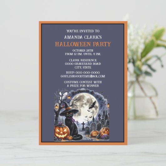 黒猫ハロウィーンの衣装パーティー 招待状 (スタンド正面)