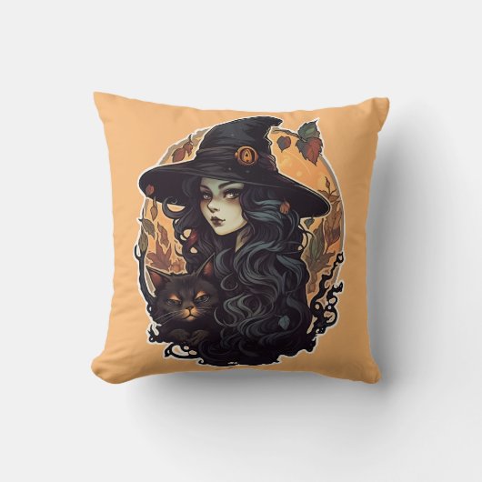 黒猫ハロウィーンの魔女 クッション (正面)