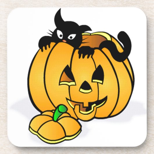 黒猫ハロウィーンカボチャ コースター (正面)