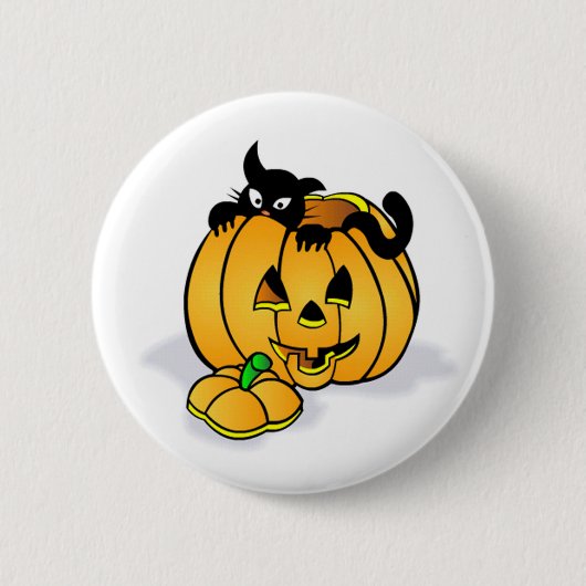 黒猫ハロウィーンカボチャ 缶バッジ (正面)