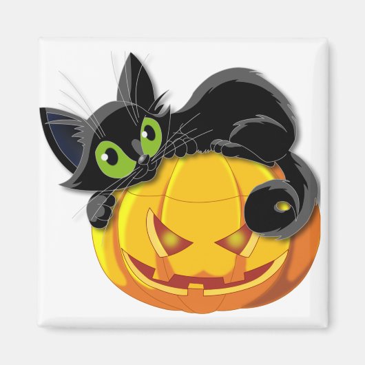 黒猫ハロウィーンキッテンクリップアート マグネット (正面)