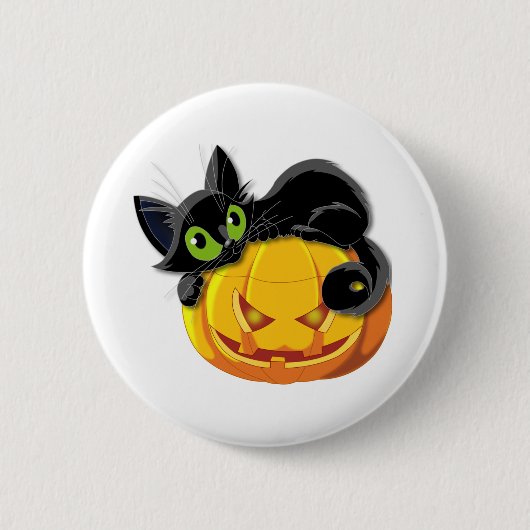 黒猫ハロウィーンキッテンクリップアート 缶バッジ (正面)