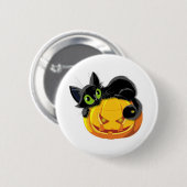 黒猫ハロウィーンキッテンクリップアート 缶バッジ (正面&裏面)