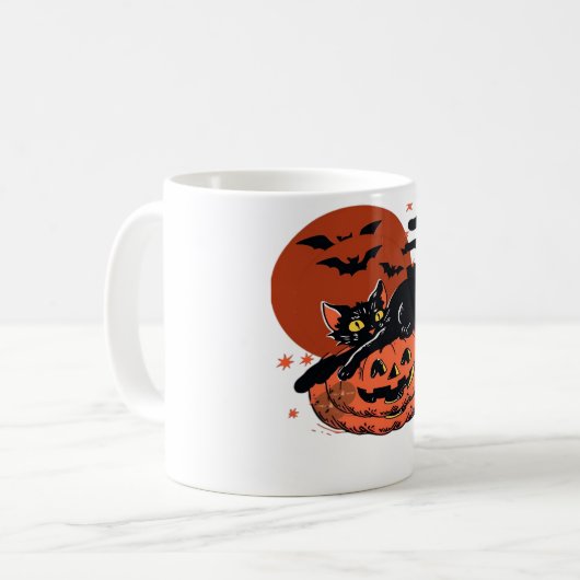 黒猫ハロウィーンクラシックTシャツ コーヒーマグカップ (正面左)