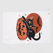 黒猫ハロウィーンクラシックTシャツ ゴルフタオル (横)