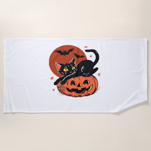 黒猫ハロウィーンクラシックTシャツ ビーチタオル (正面)