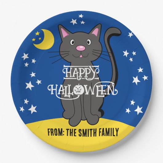 黒猫ハロウィーンスタームーンキュートなキッズ ペーパープレート (正面)