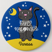 黒猫ハロウィーンスタームーンキュートなキッズ 缶バッジ (正面)