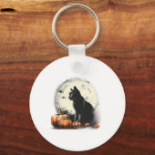 黒猫ハロウィーンムーン不気味アートワークかぼちゃSp キーホルダー (正面)