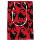 黒猫ハロウィーンレッドラッピング紙 ミディアムペーパーバッグ (正面)