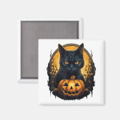 黒猫ハロウィーン怖いカボチャ月黒猫 マグネット (正面/裏面)
