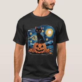 黒猫ハロウィーン猫好き星空ナイトキャット Tシャツ
