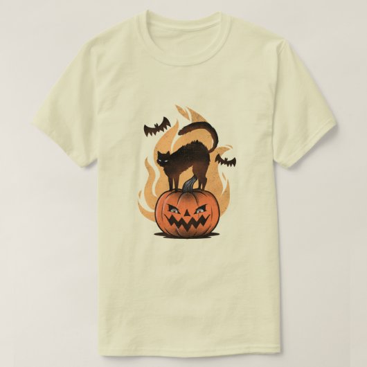 黒猫ハロウィーン猫好き星空ナイトキャット Tシャツ (デザイン正面)