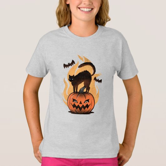 黒猫ハロウィーン猫好き星空ナイトキャット Tシャツ (正面)