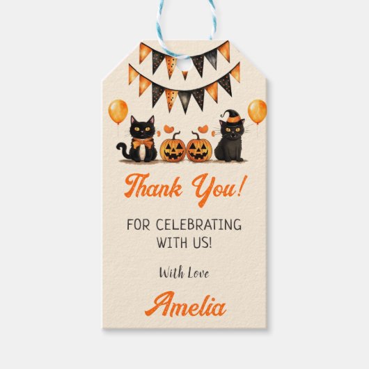 黒猫ハロウィーン誕生日パーティギフトラベル ギフトタグ (正面)