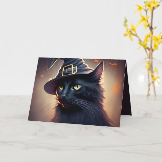 黒猫ハロウィーン カード (黄色い花)