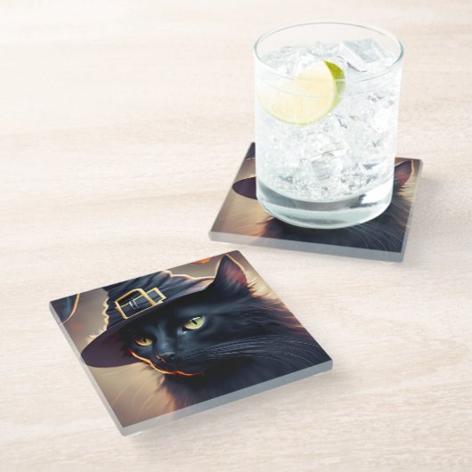 黒猫ハロウィーン ガラスコースター (アングル)