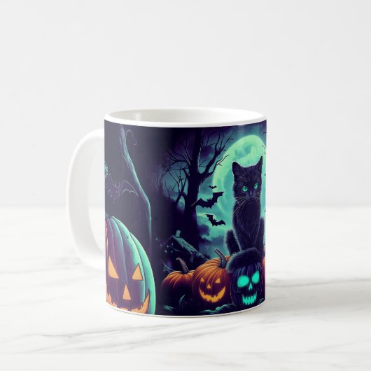 黒猫ハロウィーン コーヒーマグカップ (正面左)