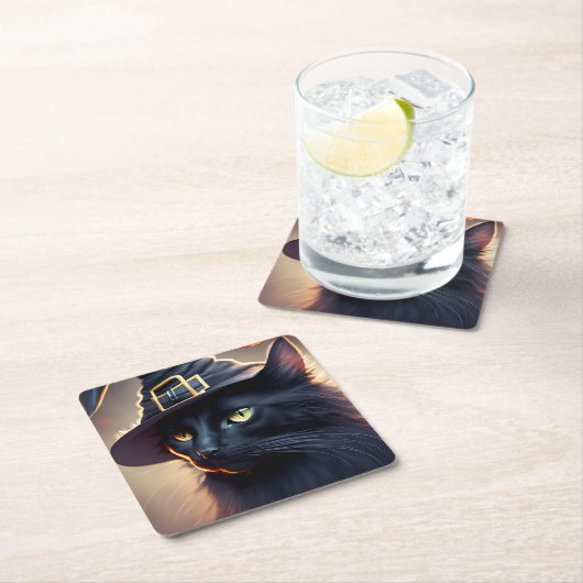 黒猫ハロウィーン スクエアペーパーコースター (インサイチュ)