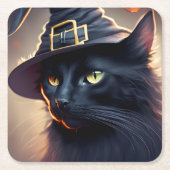 黒猫ハロウィーン スクエアペーパーコースター (正面)