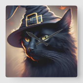 黒猫ハロウィーン スクエア壁時計 (正面)