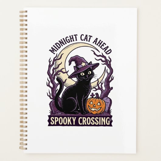 黒猫ハロウィーン ビンテージ風彫刻 かぼちゃ 猫 プランナー手帳 (正面)