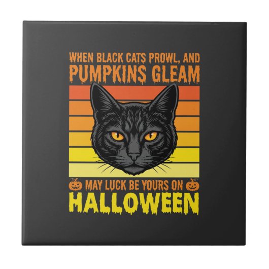 黒猫ハロウィーン ビンテージ パンプキン グラフィック タイル (正面)