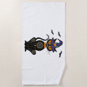 黒猫ハロウィーン ビーチタオル (正面)