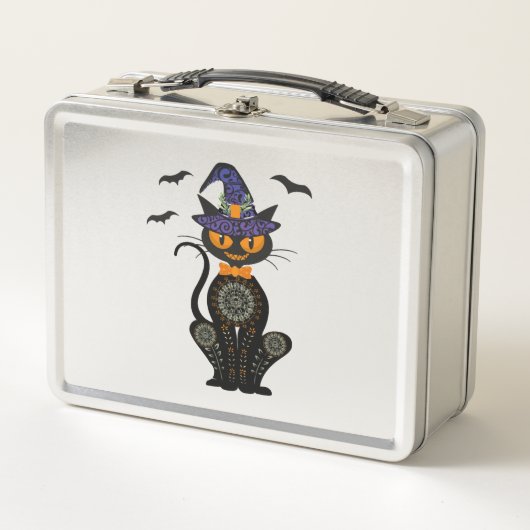 黒猫ハロウィーン メタルランチボックス (正面)