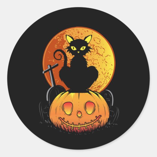 黒猫ハロウィーン ラウンドシール (正面)