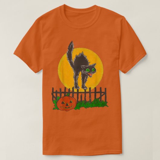 黒猫ハロウィーン、不気味ハロウィーン、黒猫 Tシャツ (デザイン正面)