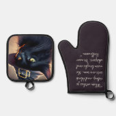 黒猫ハロウィーン 鍋つかみ&鍋敷きセット (正面)