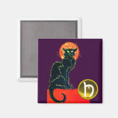 黒猫ハローウィンパーティモノグラム紫 マグネット (正面/裏面)