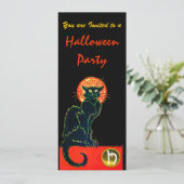 黒猫ハローウィンパーティモノグラム金ゴールド 招待状 (スタンド正面)