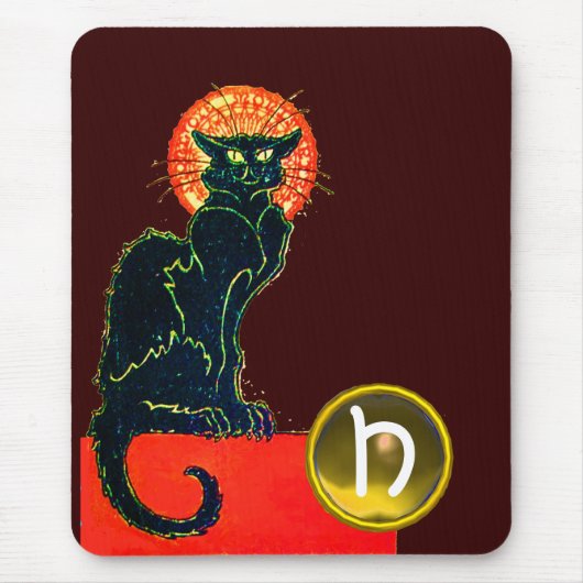 黒猫ハローウィンパーティモノグラム マウスパッド (正面)