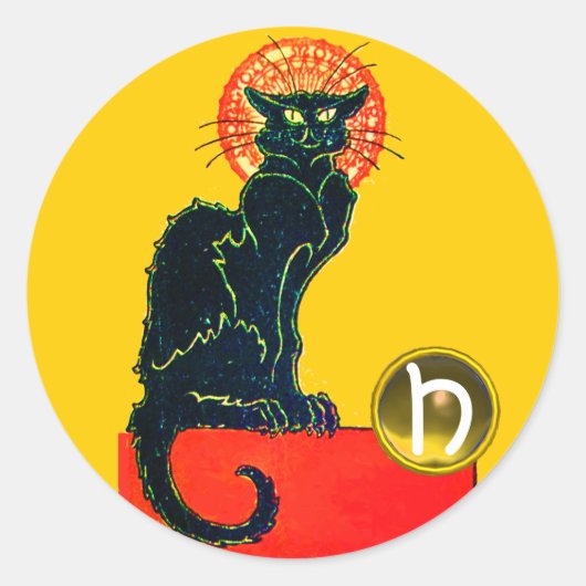 黒猫ハローウィンパーティモノグラム ラウンドシール (正面)