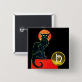 黒猫ハローウィンパーティモノグラム 缶バッジ (正面&裏面)