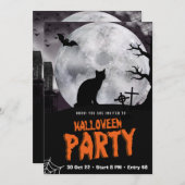 黒猫ハローウィンパーティ招待状可愛不気味 招待状 (正面/裏面)