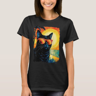 黒猫ハワイアン Tシャツ