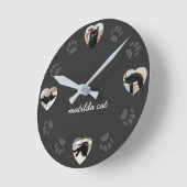 黒猫ハートコラージュ壁時計 ラウンド壁時計 (傾斜)