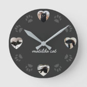 黒猫ハートコラージュ壁時計 ラウンド壁時計 (正面)