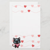 黒猫ハート文房具バレンタインデー 便箋 (正面/裏面)