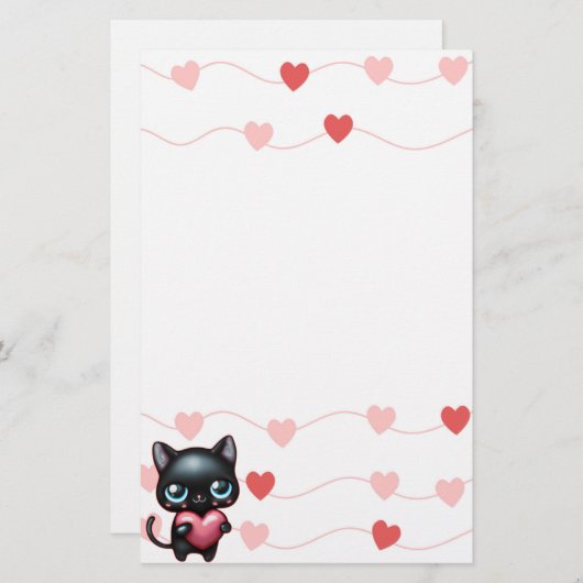 黒猫ハート文房具バレンタインデー 便箋 (正面/裏面)