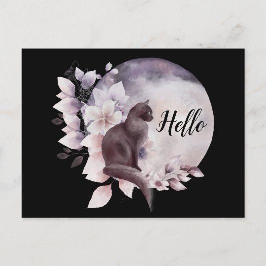 黒猫バイアマジカル満月こんにちは ポストカード (正面)