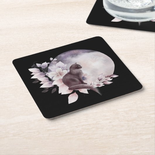 黒猫バイザマジカル満月 スクエアペーパーコースター (アングル)