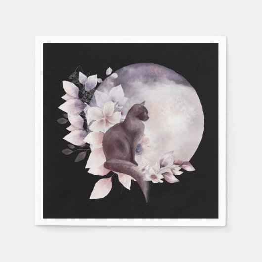 黒猫バイザマジカル満月 スタンダードカクテルナプキン (正面)